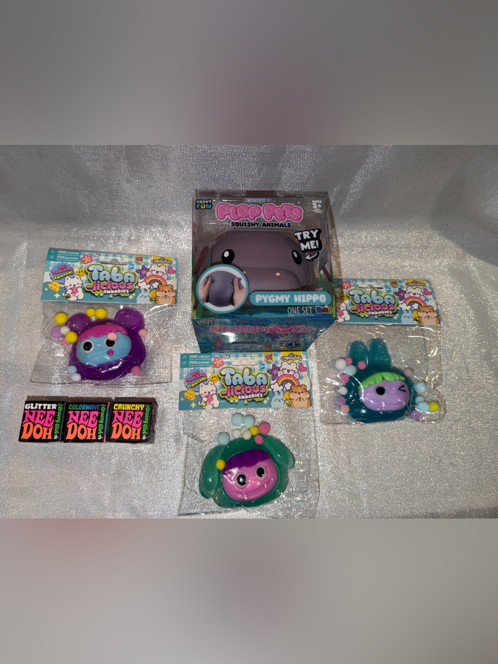 1 NeeDoh Ball, 1 Plop Pets Pygmy Hippo Squishy & 1 Orb Curiosities Snarkies